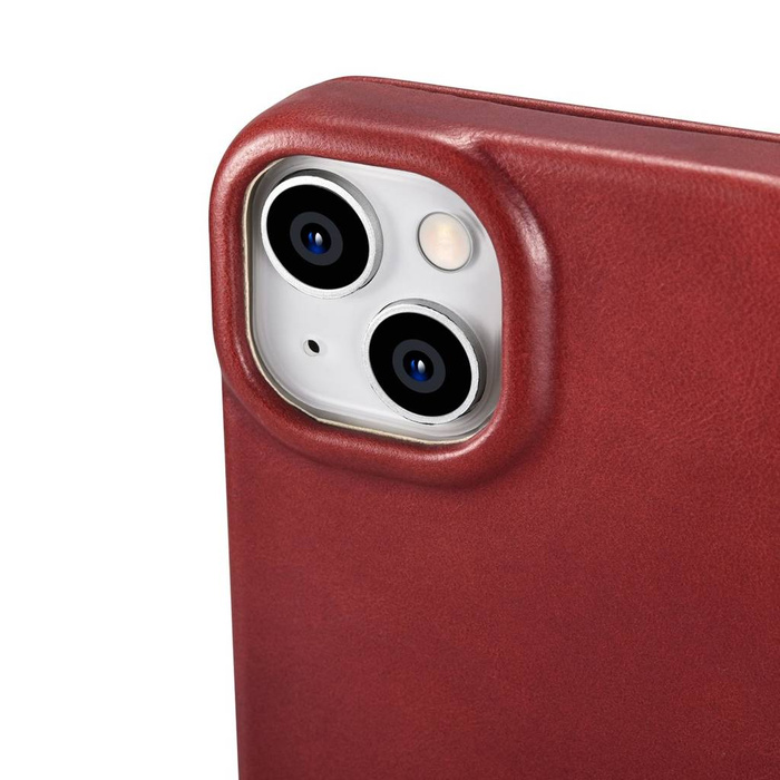 iCarer CE Oil Wax Premium Leather Folio Case Étui en cuir pour iPhone 14 Plus Flip magnétique MagSafe rouge (AKI14220707-RD)