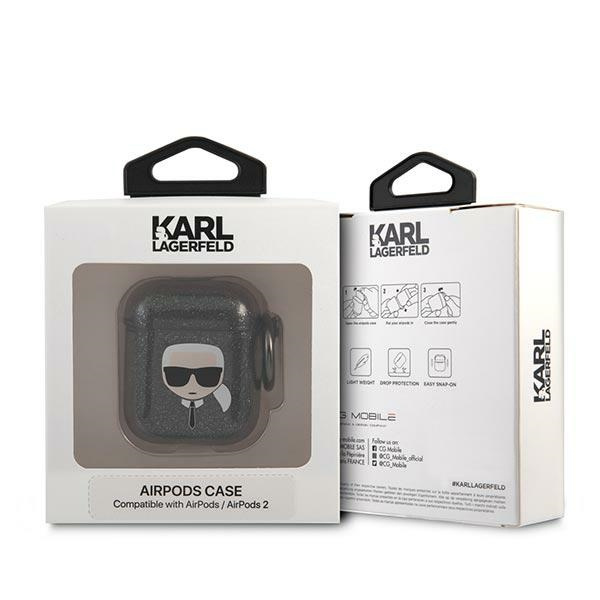 Coque KARL LAGERFELD Apple Housse AirPods Paillettes Tête de Karl Etui noir