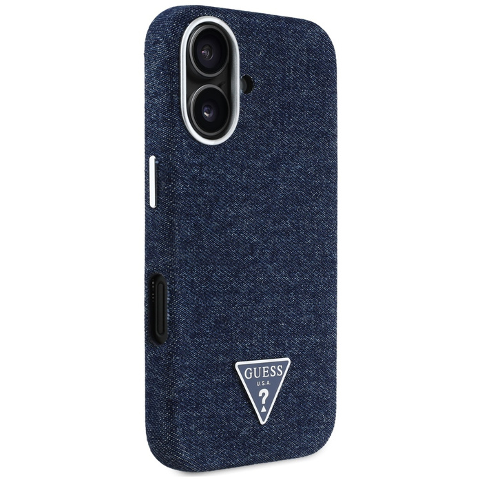 Etui Guess Denim Triangle Logo MagSafe   do iPhone 16 niebieski