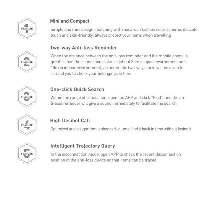 Porte-clés Baseus T2 mini chercheur de clés sans fil et autres articles blancs (ZLFDQT2-02)