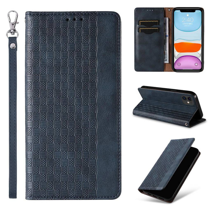 Magnet Strap Case para iPhone 13 case wallet + mini lanyard colgante azul