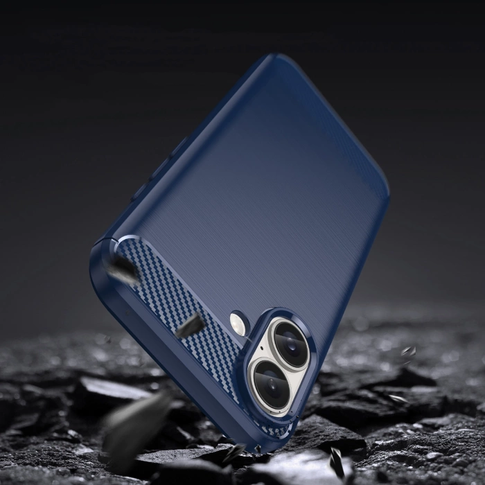 Carbon Case Silikonhülle für iPhone 16 - Blau