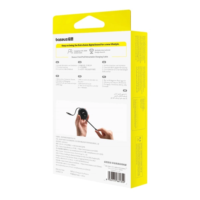 Baseus Free2Pull einziehbares USB-C/ Lightning -Kabel 20 W 1 m – schwarz