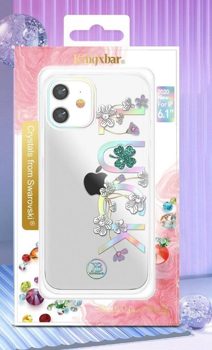 Puzdro Kingxbar Lucky Series zdobené pravými kryštálmi Swarovski iPhone 12 mini transparentné (Clover)