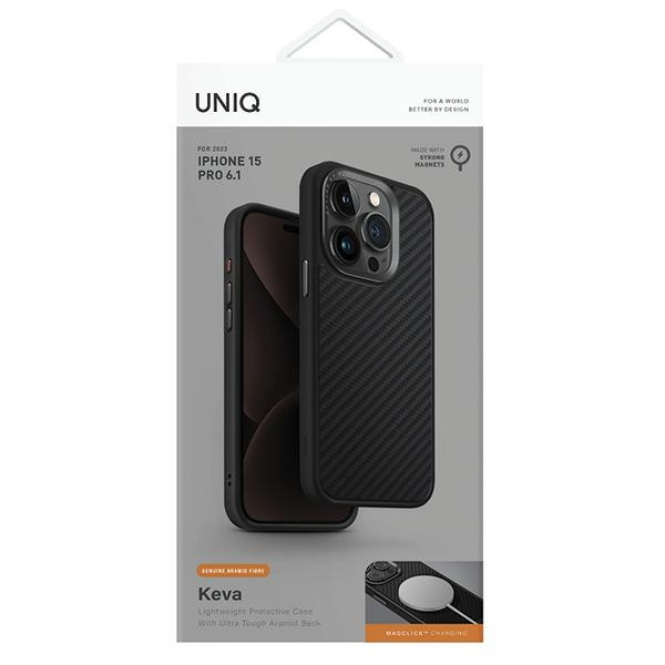 Etui UNIQ etui Keva iPhone 15 Pro 6.1" Magclick Charging czarny/carbon black Case