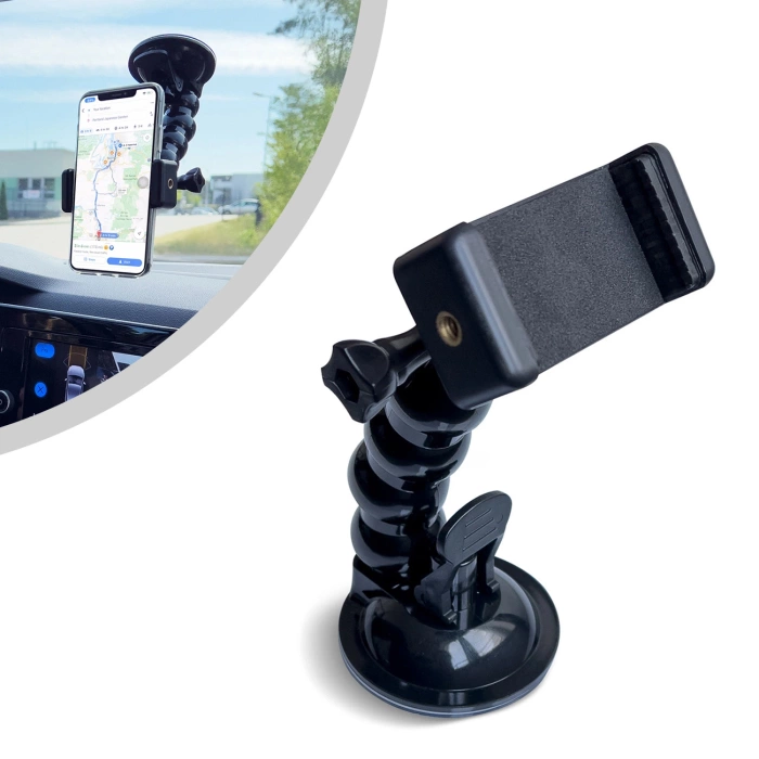 GoPro Halterung mit Saugnapf für GoPro, DJI, Insta360, SJCam, Eken Sportkameras + Smartphone Adapter (GoPro Auto Saugnapf)