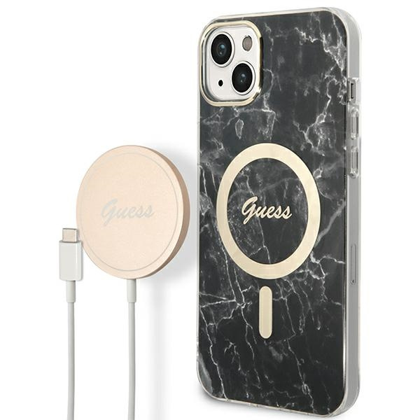 Kit Cover Guess Case+ Caricabatterie iPhone 14 Plus 6,7" nero/nero duro case Marmo MagSafe