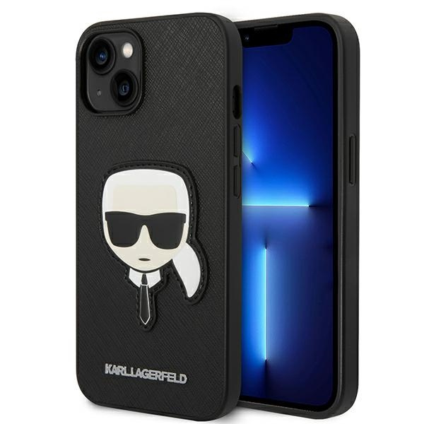Hülle Karl Lagerfeld iPhone 14 Plus 6.7" schwarz/schwarz hartcase Saffiano Karl`s Head Patch