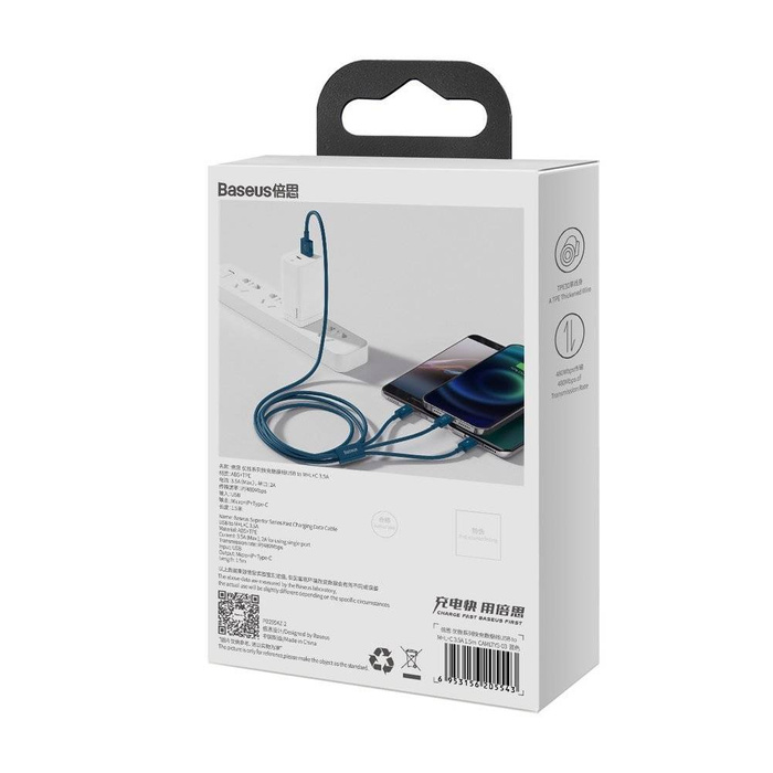 Baseus Superior Cable USB - Lightning / micro USB / USB Type 3,5 A 1,5m Blue (CAMLTYS-03)
