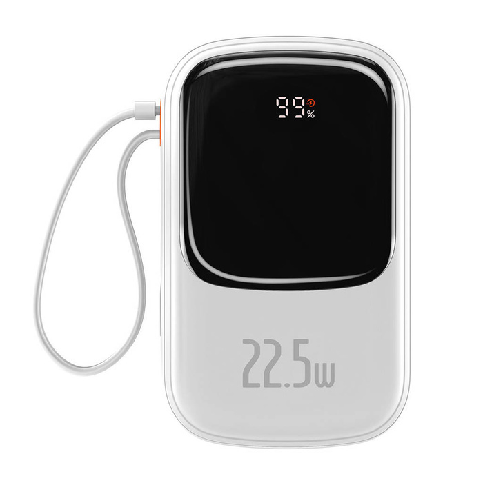 Baseus Qpow Digital Display powerbanka s rychlým nabíjením 20000mAh 22,5W QC/PD/SCP/FCP s integrovaným kabelym USB-C bílá