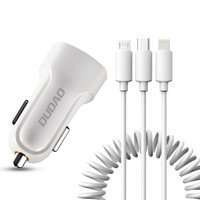 Dudao car kit charger 2x USB 2.4A + cable USB cable 3in1 Lightning / Type C / micro USB white (R7 white)