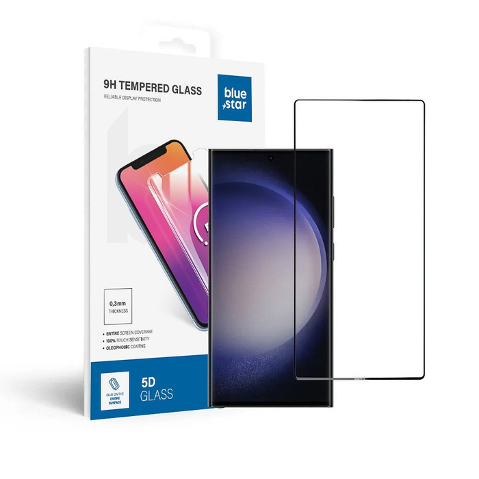 Szkło hartowane do Samsung Galaxy S23 ULTRA (full glue / case friendly) Blue Star 5D czarne