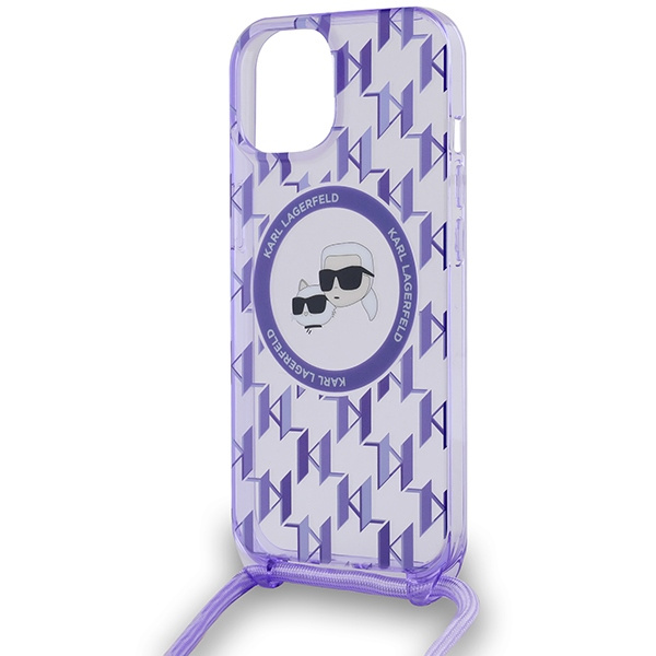 Etui Karl Lagerfeld KLHMP15SHCKCKLCU iPhone 15 / 14 / 13 6.1" fioletowy/purple hardcase IML Crossbody Monogram Karl & Choupette Head MagSafe