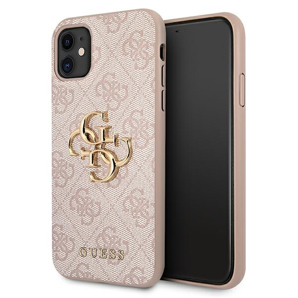 Hülle GUESS Apple iPhone 11 4G Großes Metall Logo Rosa Hardcase