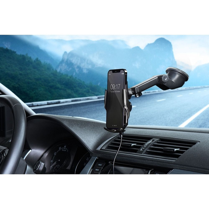 Uchwyt na telefon do samochodu indukcyjny automatyczny Forcell F-Grip HS1 Qi 15W do szyby / kratki czarny