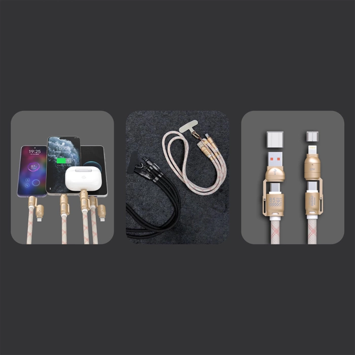 Dudao L20MAX 4in1 Kabel / Lanyard USB-A / USB-C / Lightning PD QC 65W 1.5m - Rosa