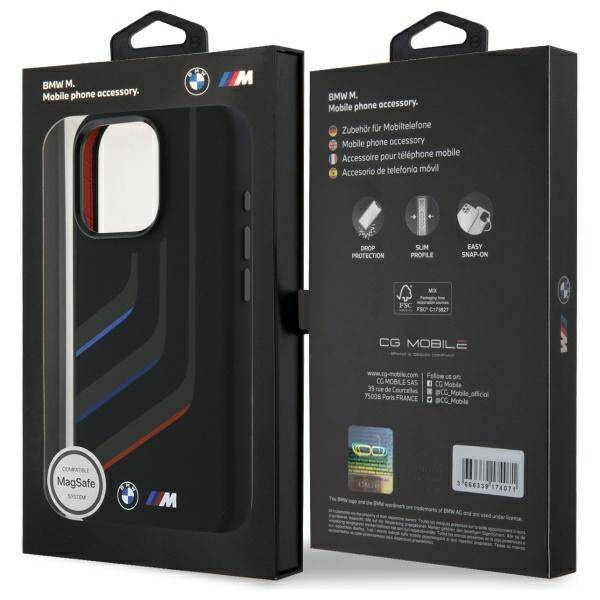 Funda BMW iPhone 16 Pro Max negro/negro durocase Líneas de giro de silicona MagSafe