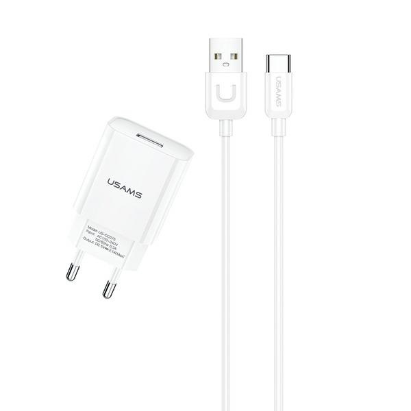 Charger Networked USAMS 1xUSB T21 Cable USB-C 2.1A Fast Charging T21OCTC01 White