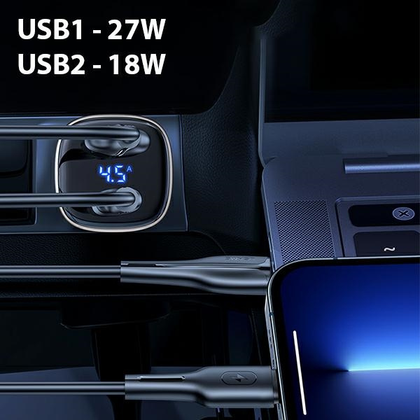 Nabíjení aut USAMS. C29 45W 2xUSB-A Fast Charge světle zlatá/světle zlatá CC154CC01(US-CC154)