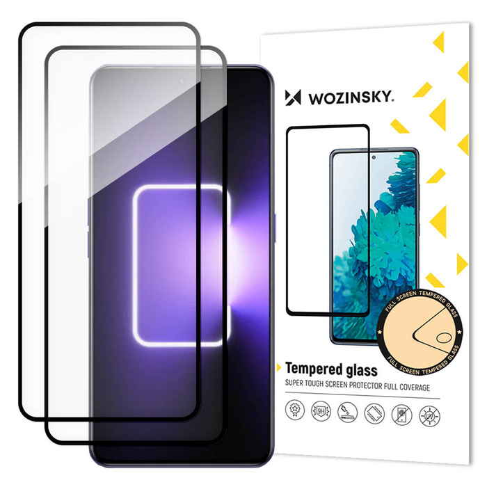 Wozinsky Pegamento completo Vidrio templado 2x Vidrio templado para Realme GT Neo 5 / Realme GT3 9H Pantalla completa Protector de pantalla de marco negro