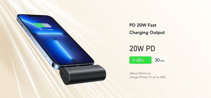 Powerbank Veger PlugOn (W0556P) PD QC3.0 3A 20W 5000 mAh z wbudowanym złączem Lightning czarny