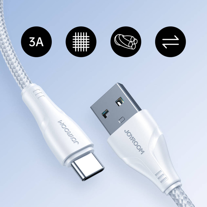 Joyroom USB kabel – USB C 3A řady Surpass pro rychlé nabíjení a přenos dat 1,2 m bílý (S-UC027A11)