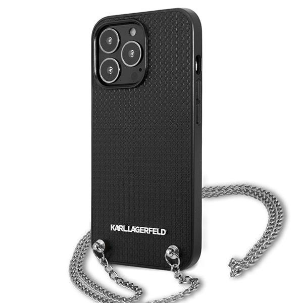 Karl Lagerfeld KLHCP13LPMK iPhone 13 Pro / 13 6.1" hardcase schwarz/schwarz Leder strukturiert und Kette