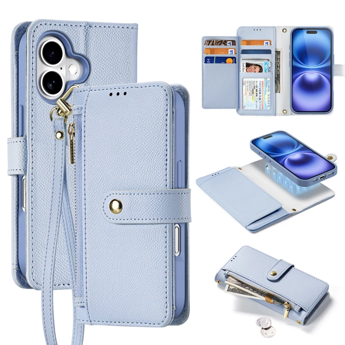 Dux Ducis Lawa iPhone 16 Leather Case with Detachable Magnetic Wallet - Blue