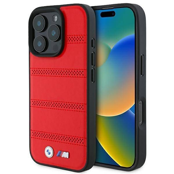 Coque BMW iPhone 16 Pro 6.3" rouge/rouge hardcase M Perforated And Stitched Line MagSafe