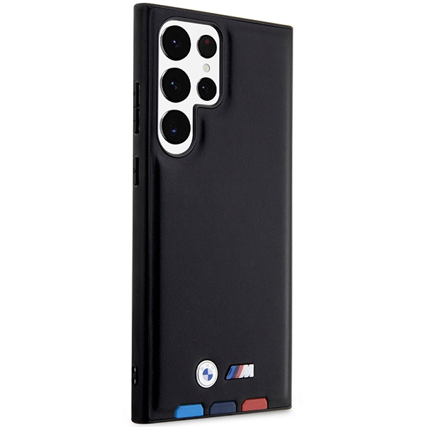 Obal BMW BMHCS23L22PTDK S23 Ultra S918 černá/černá Kožená známka Tricolor Case