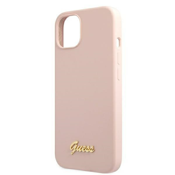 Case GUESS Apple iPhone 13 Silicone Script Gold Logo MagSafe Pink Hardcase