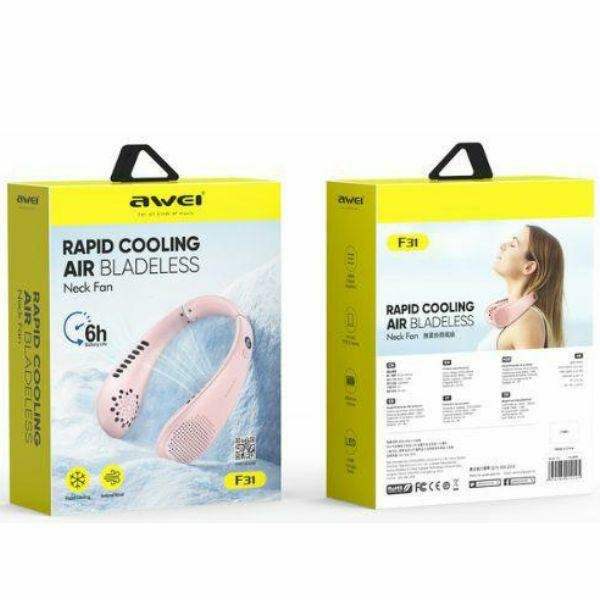 AWEI Wiatrak na szyję F31 1200mAh        różowy/pink