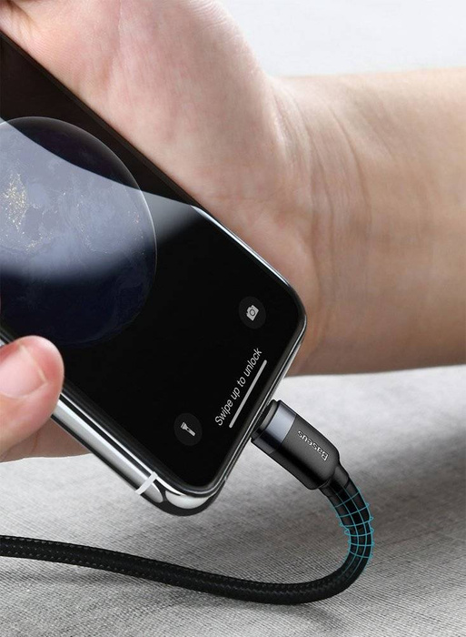 Baseus Cafule Cable durabel Kabel mit Nylon geflochtenes Ladekabel USB Type C PD / Lightning 18W QC3.0 1M schwarz-grau (CATLKLF-G1)