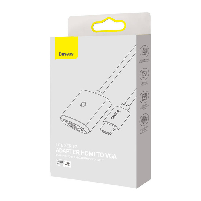 Adaptador de enchufe Baseus Lite Series HDMI a VGA + mini jack 3.5mm / fuente de alimentación micro USB blanco (WKQX010102)