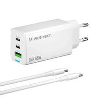 Wozinsky GaN 65W Charger with 2xUSB-C USB Ports with 65W CC Cable - White