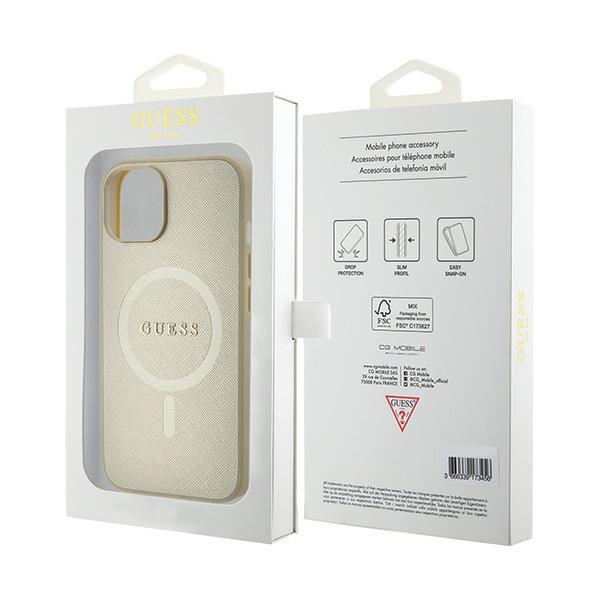 Hülle Guess GUHMP15SPSAHMCB iPhone 15 6,1" gold/gold hartcase Saffiano MagSafe Case