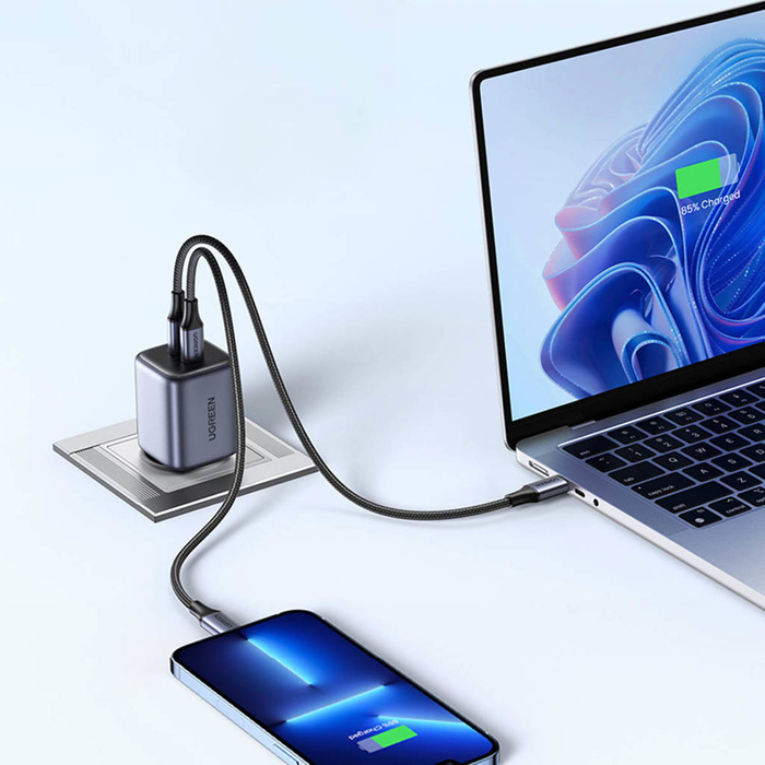 Caricabatterie rapido Ugreen GaN 2xUSB-C 45W grigio (CD294)