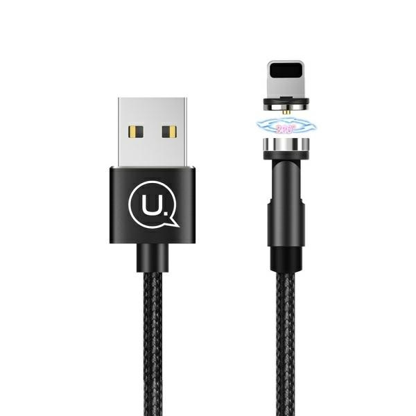 Câble Tresse magnétique USAMS USB-A Apple Lightning U59 2,1A Charge rapide 1m Angle réglable SJ472USB01 US-SJ472 Noir