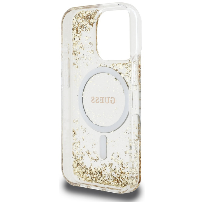 Etui Guess HC Resin Bottom Glitter do     iPhone 16 Pro MagSafe złoty
