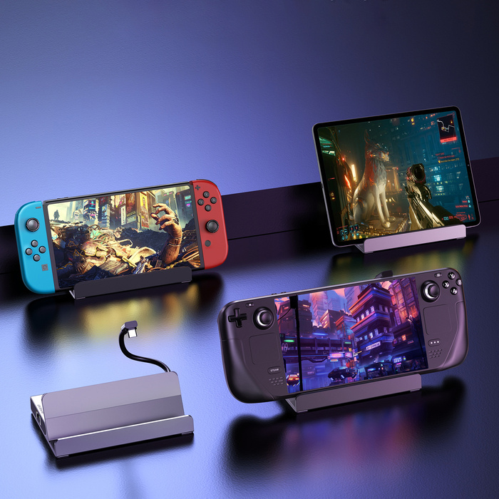 Choetch M52 HUB pro Steam Deck USB-C - USB-C PD/USB-A/HDMI/RJ45 - šedá