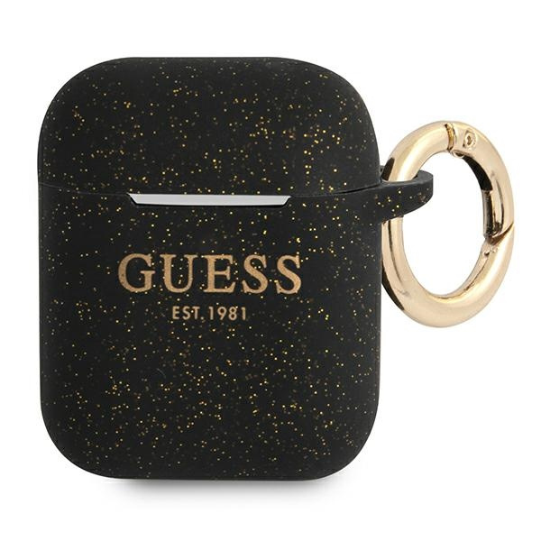 Cover GUESS Apple AirPods Custodia in silicone nero glitterato