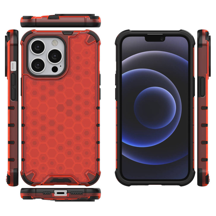 Housse blindée en nid d'abeille coque avec cadre en gel iPhone 13 Pro rouge