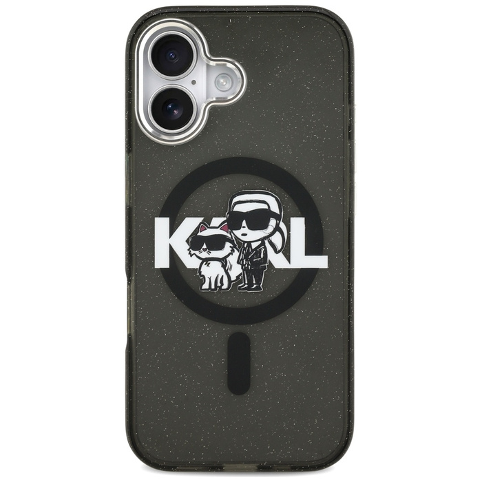 Etui Karl Lagerfeld IML Glitter Karl &   Choupette Sketch Logo MagSafe do iPhone 17 czarny