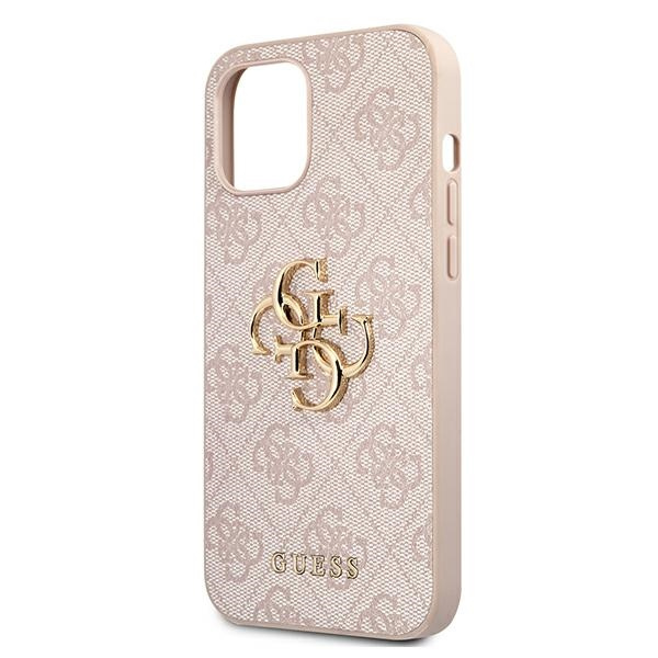 Hülle GUESS Apple iPhone 12 12 Pro 4G Großes Metall Logo Rosa Hardcase