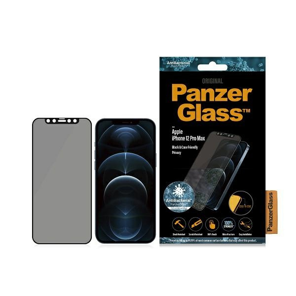 PanzerGlass E2E Super+ iPhone 12 Pro Max Case Friendly AntiBacterial Microfracture Privacy schwarz/schwarz