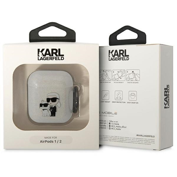 Karl Lagerfeld KLA2HNKCTGT Airpods 1/2 tapa transparente Gliter Karl&amp;Choupette