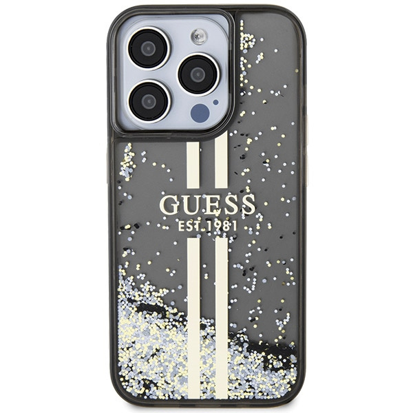 Etui Guess GUHCP15LLFCSEGK iPhone 15 Pro 6.1" czarny/black hardcase Liquid Glitter Gold Stripes Case