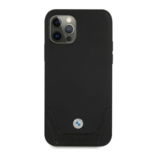 BMW Hülle Apple iPhone 12 Pro Max Leder Perforiert Schwarz Hardcase