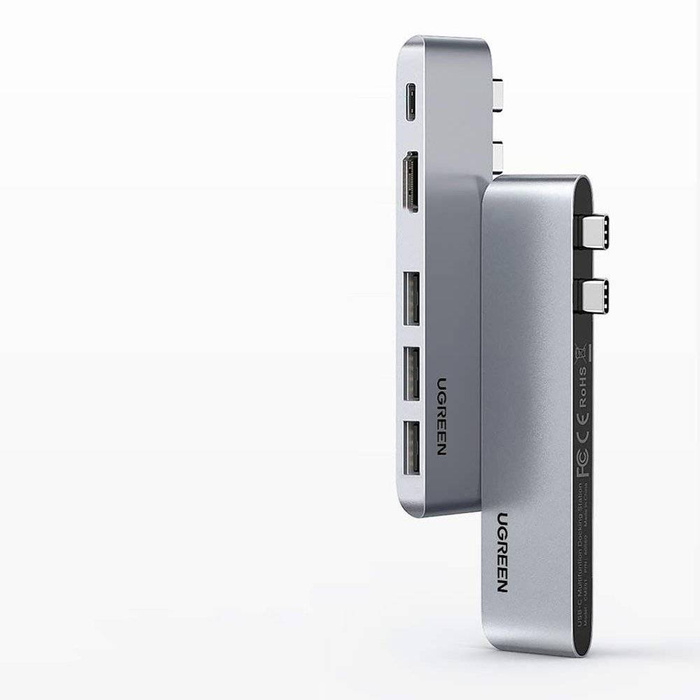 Ugreen multifunctional HUB 2x USB Type C to USB Type C PD (Thunderbolt 3, 100W, 4K @ 60 Hz, 10 Gbps) / HDMI 4K @ 30 Hz / 3x USB 3.0 for MacBook Pro / Air gray (60559)