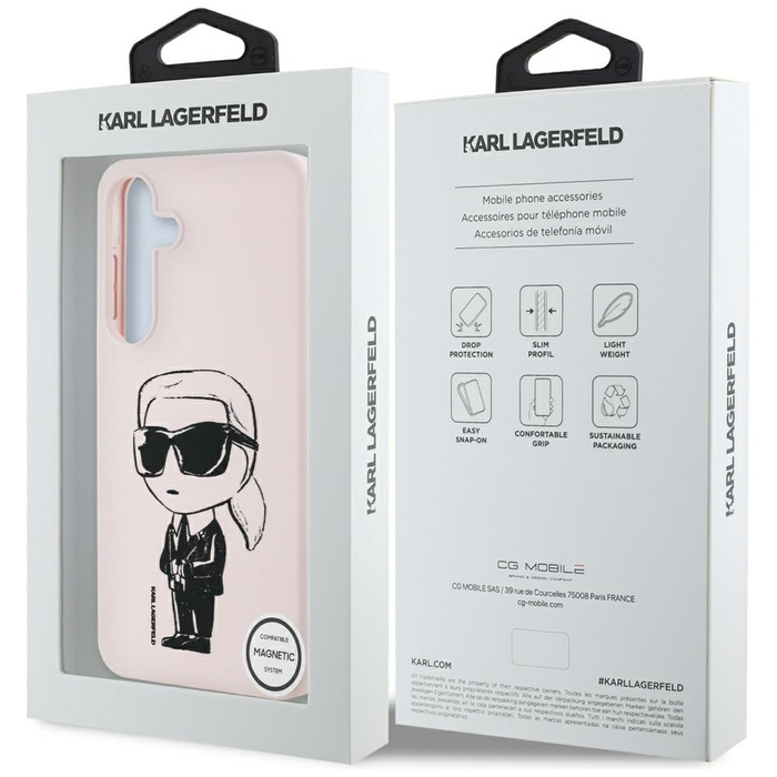 Etui Karl Lagerfeld Silicone Graffiti     Ikonik Printed Logo MagSafe do Samsung Galaxy S25 różowy